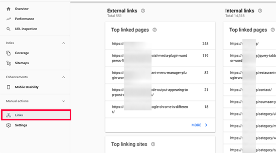 Links reports in Google Search Console