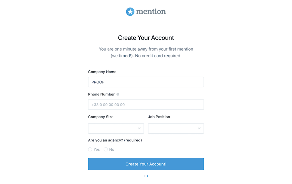 Mention account creation