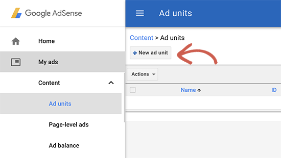 Creating a new AdSense ad unit