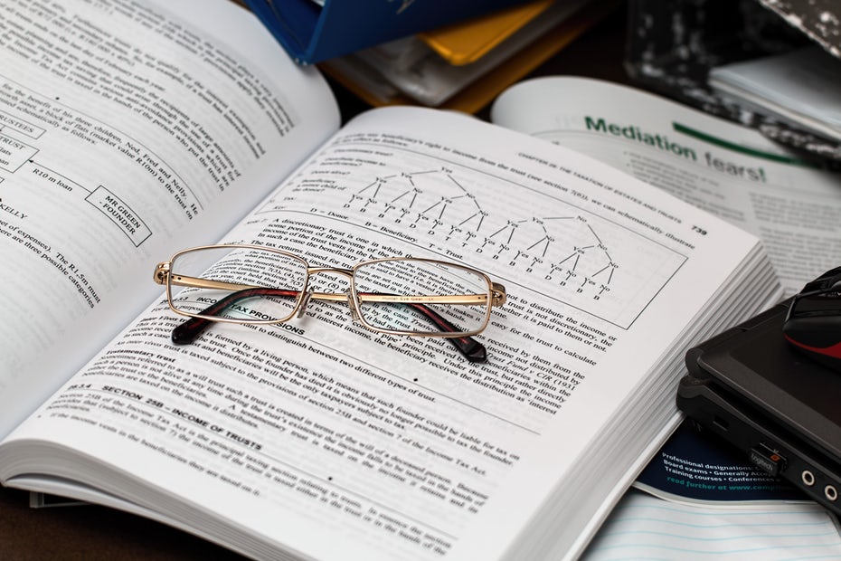 Accounting book with glasses