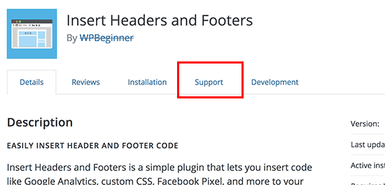 Plugin support tab