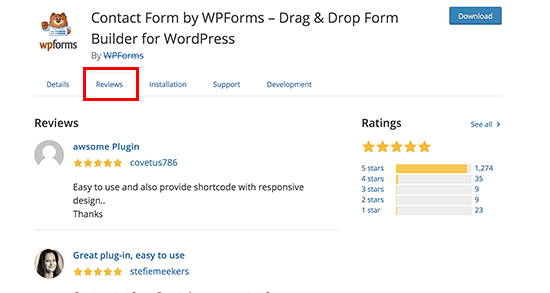 Reviews tab on plugin page in WordPress.org directory
