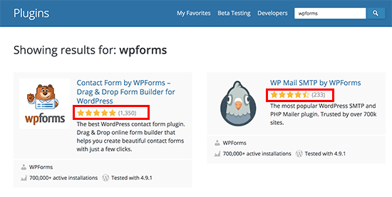 Review stars displayed in WordPress plugin search