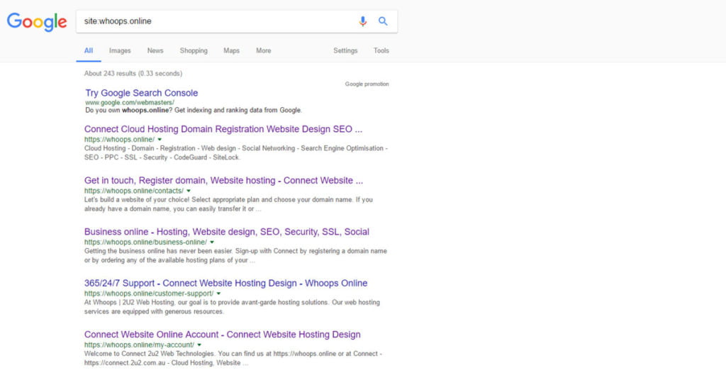 Google Index Search Engine Site Whoops Online Domain Name Status