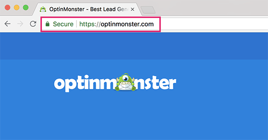 Address bar showing secure sign and https