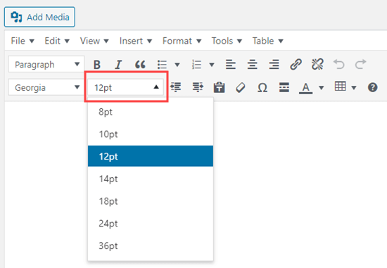 Changing the font size using the TinyMCE Advanced editor