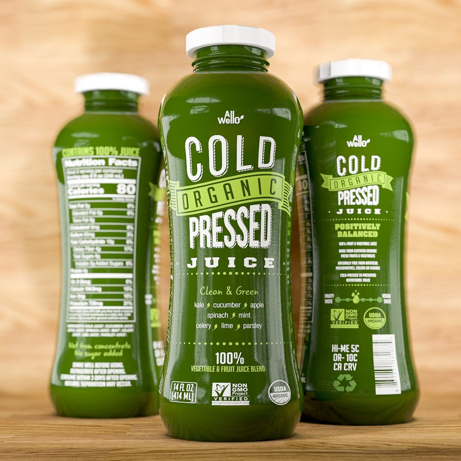 Packaging design trends 2020 example: transparent juice bottle design