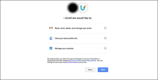 Unroll.me Permissions Request