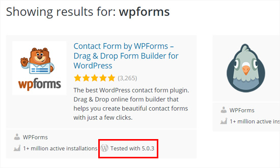 WPForms plugin tested with WordPress 5.0 plus