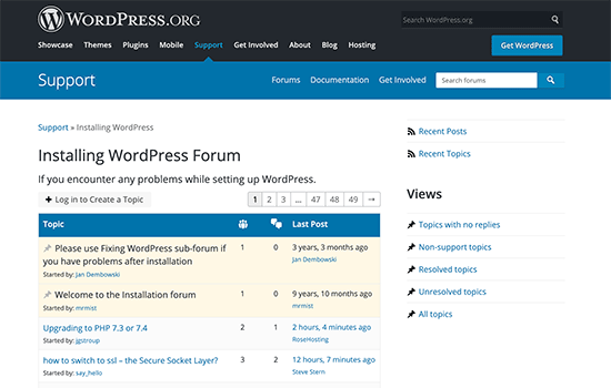 WordPress support forums