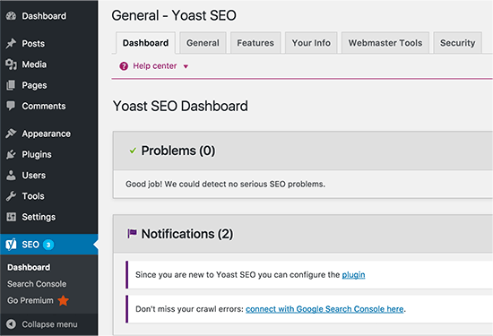 Yoast SEO installed in WordPress